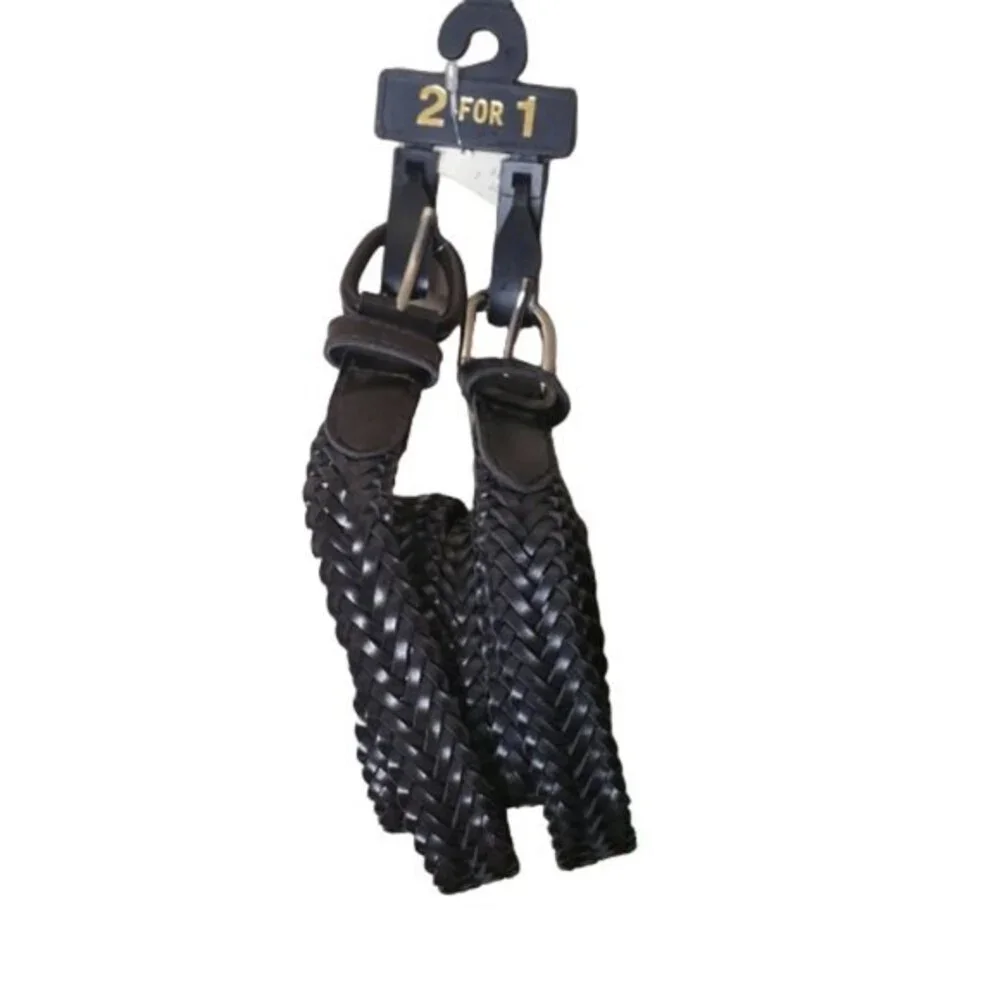 NEW Lot of Two Blk/Brn Faux Leather Braided Belts